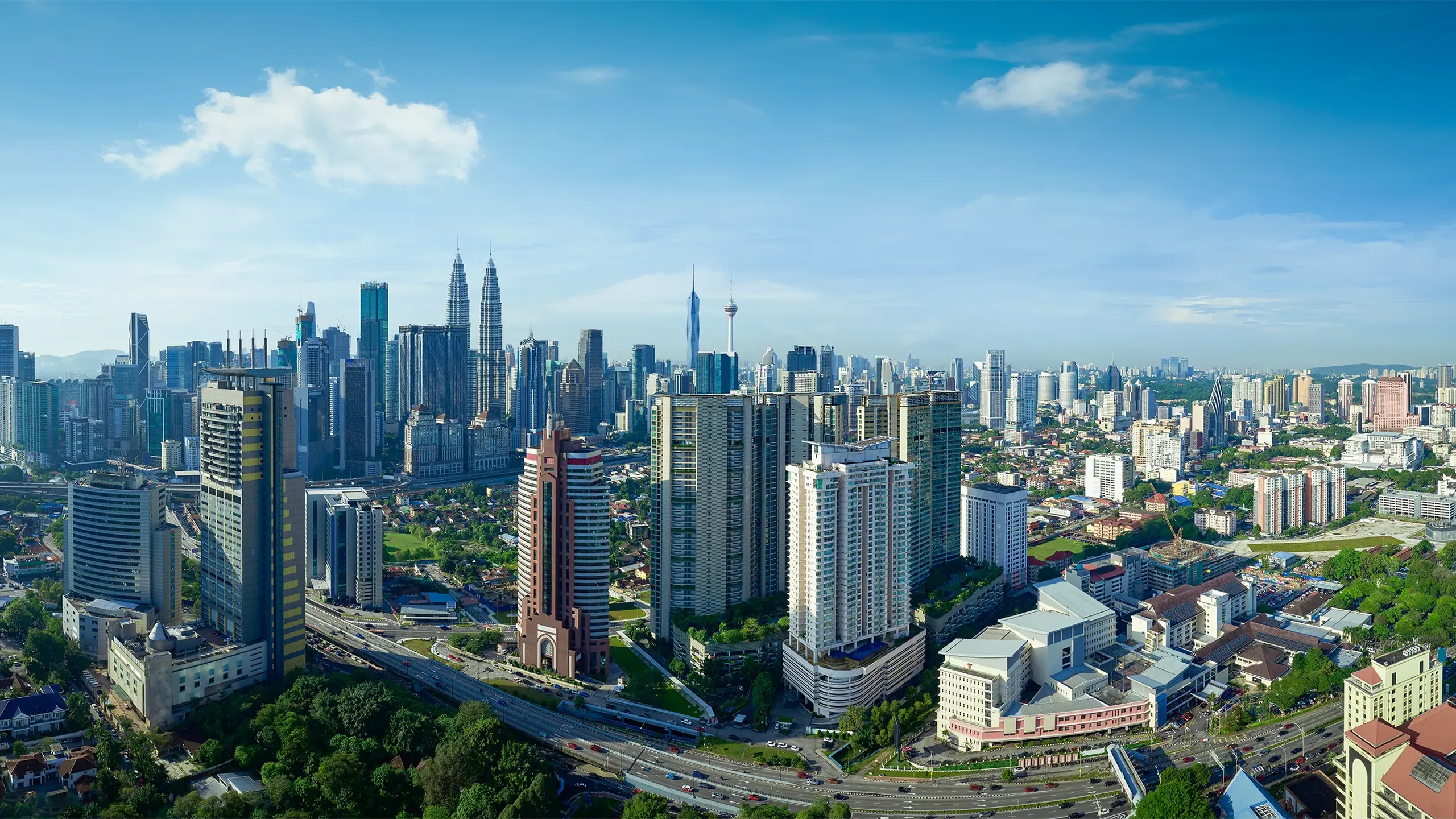 Panoramic aerial morning view of the beautiful Kuala Lumpur city skyline