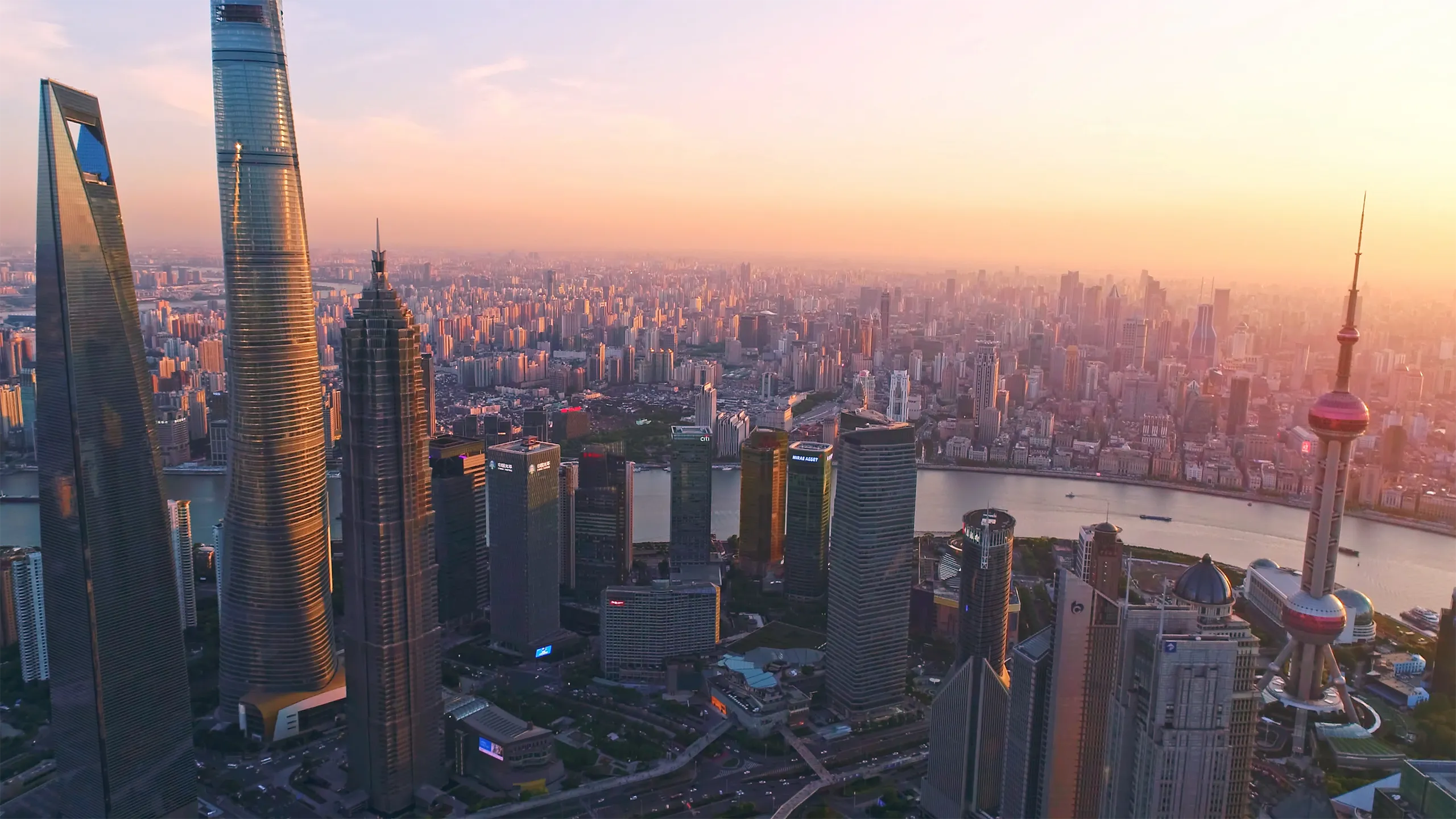 Aerial photography of Lujiazui, Huangpu River, Shanghai, China, Asia.