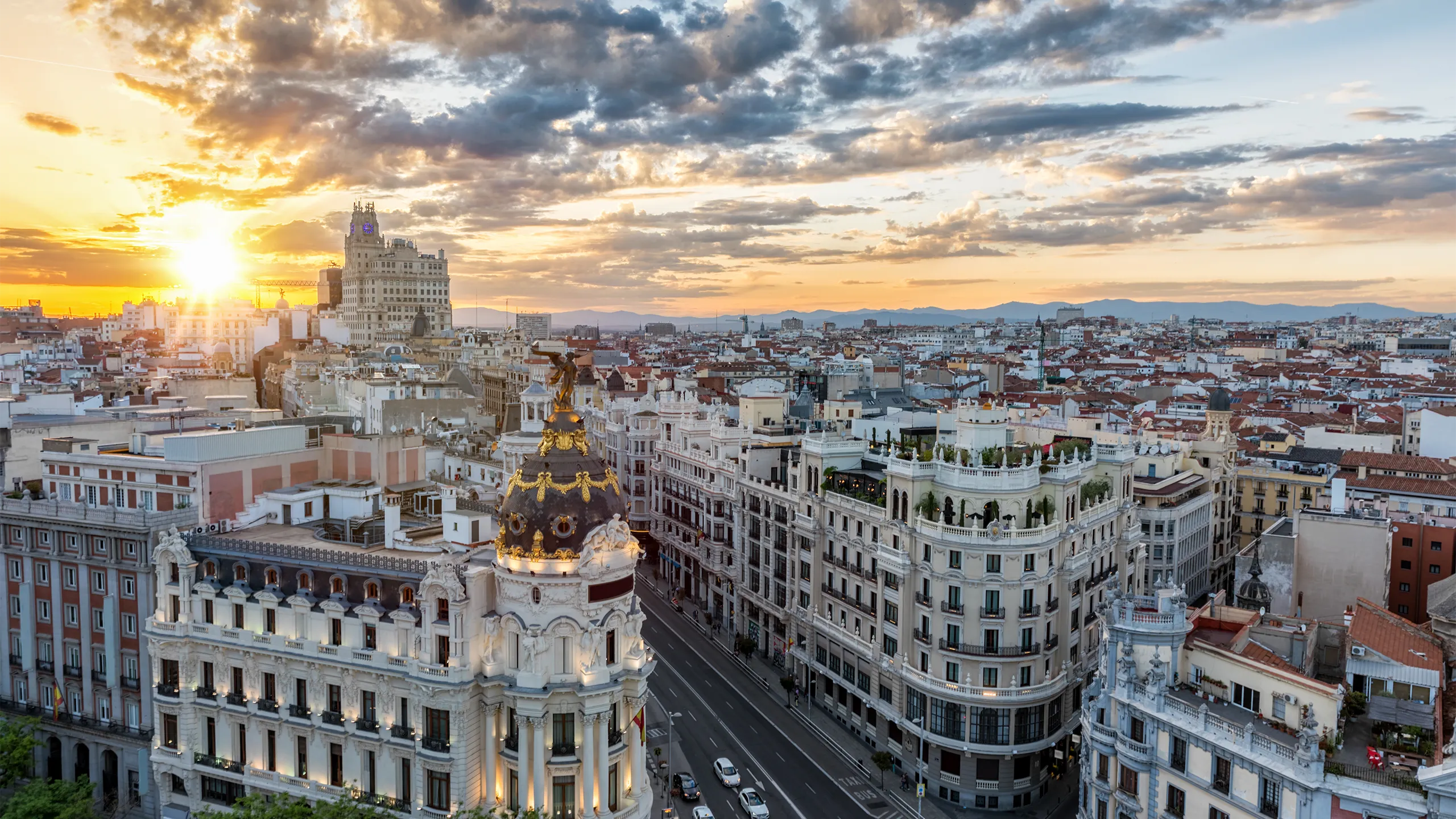 The skyline of Madrid during sunset