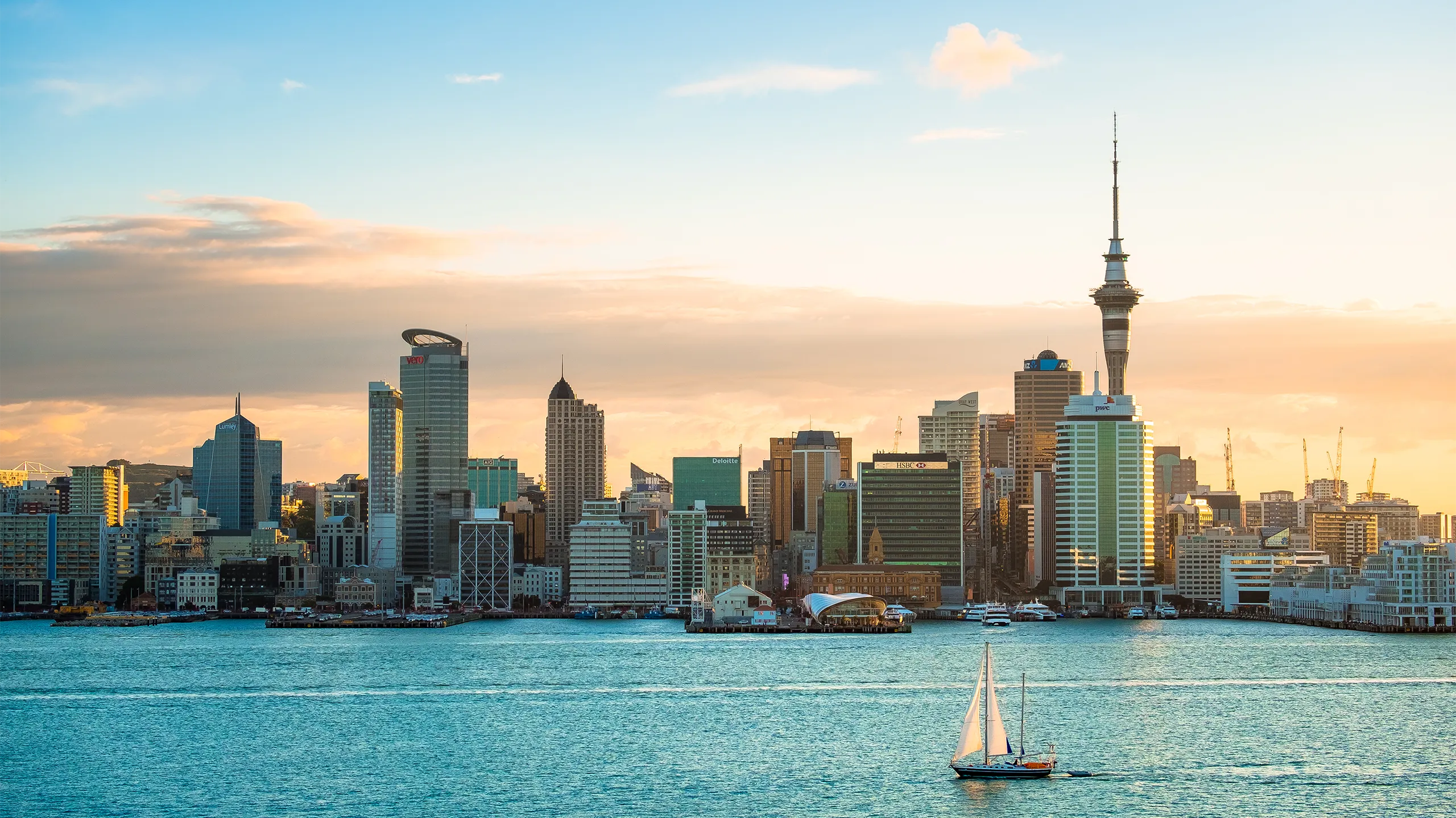 Auckland, New Zealand, Panorama view, landscape of the building in Auckland city before sunset