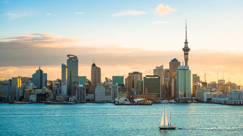 Auckland, New Zealand, Panorama view, landscape of the building in Auckland city before sunset