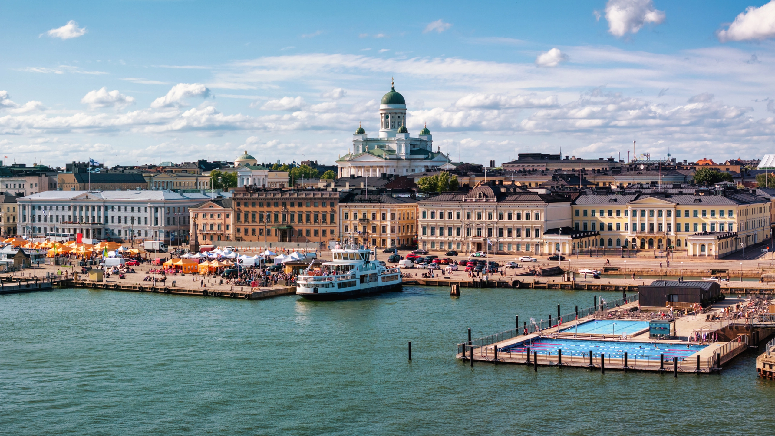 Helsinki Cityscape Market Square Helsinki Cathedral and Open Sea Pool South Harbor