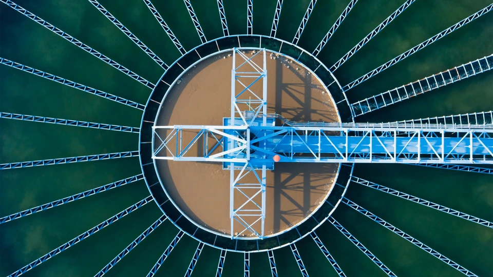 Aerial Top View of Drinking water treatment plant. Microbiology of drinking water production and distribution,