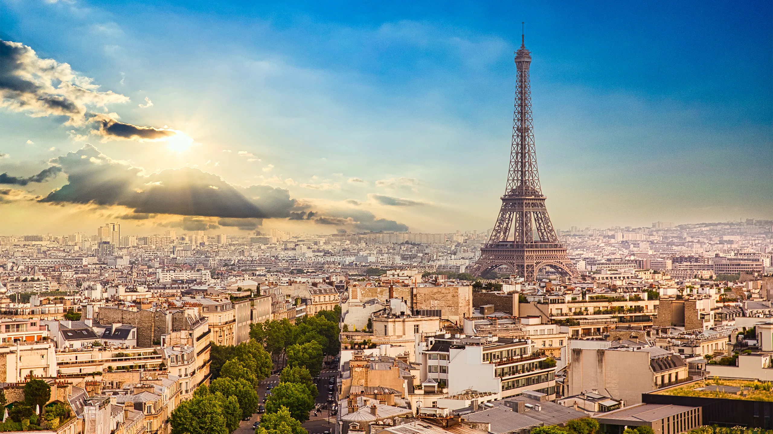The Eiffel Tower in the Paris Skyline at Sunrise