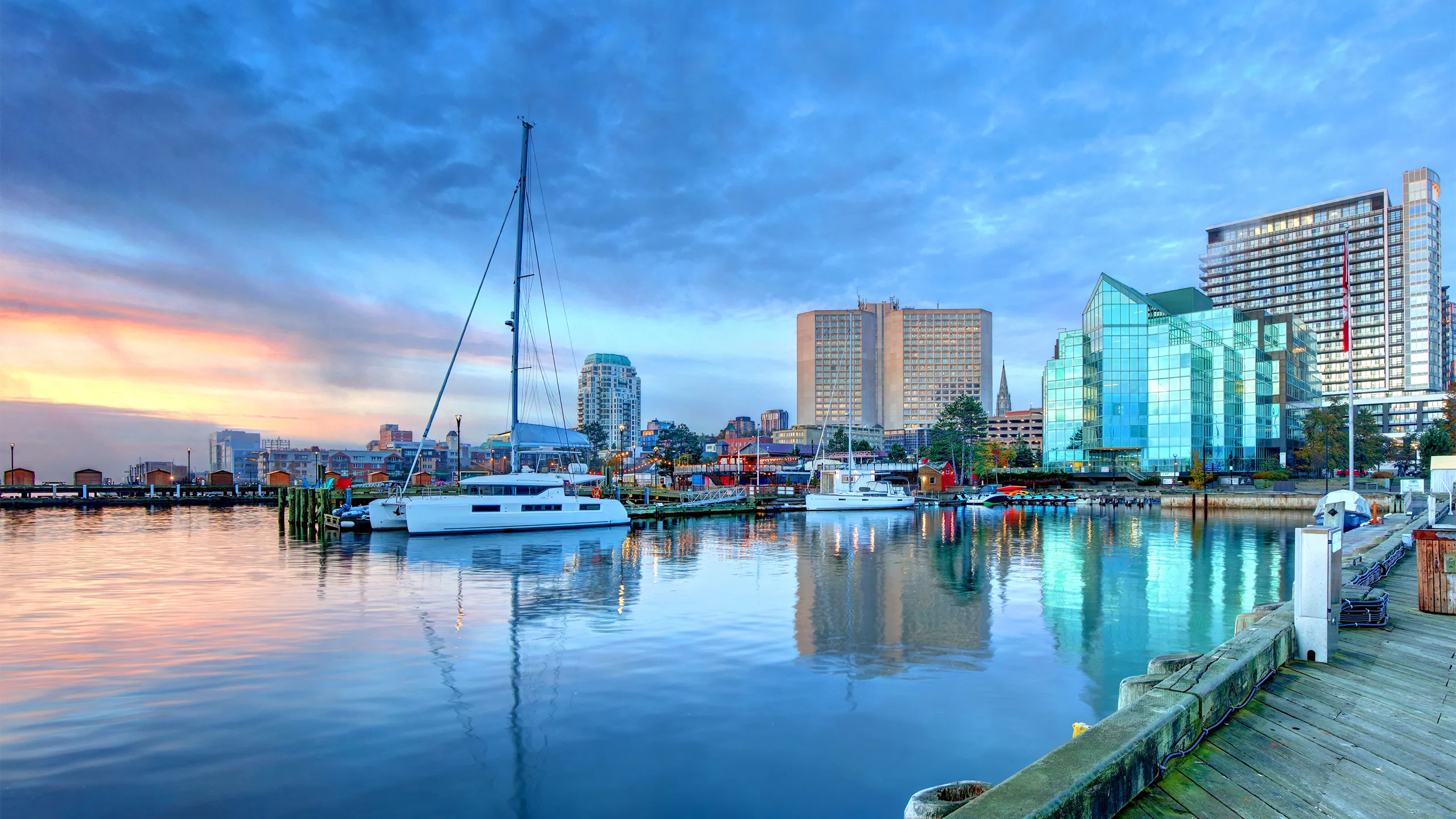 A beautiful image of the Halifax, Nova Scotia, Canada skyline at sunset.