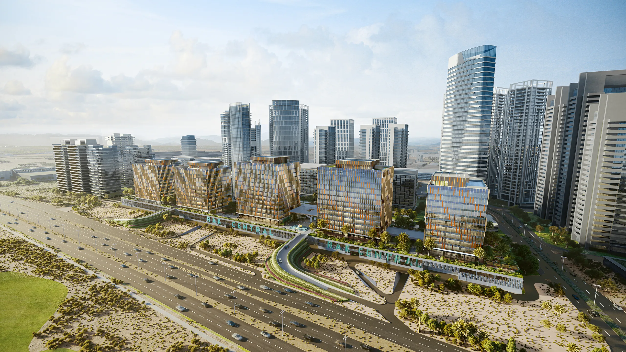 Panorama of the area with skyscrapers in Dubai