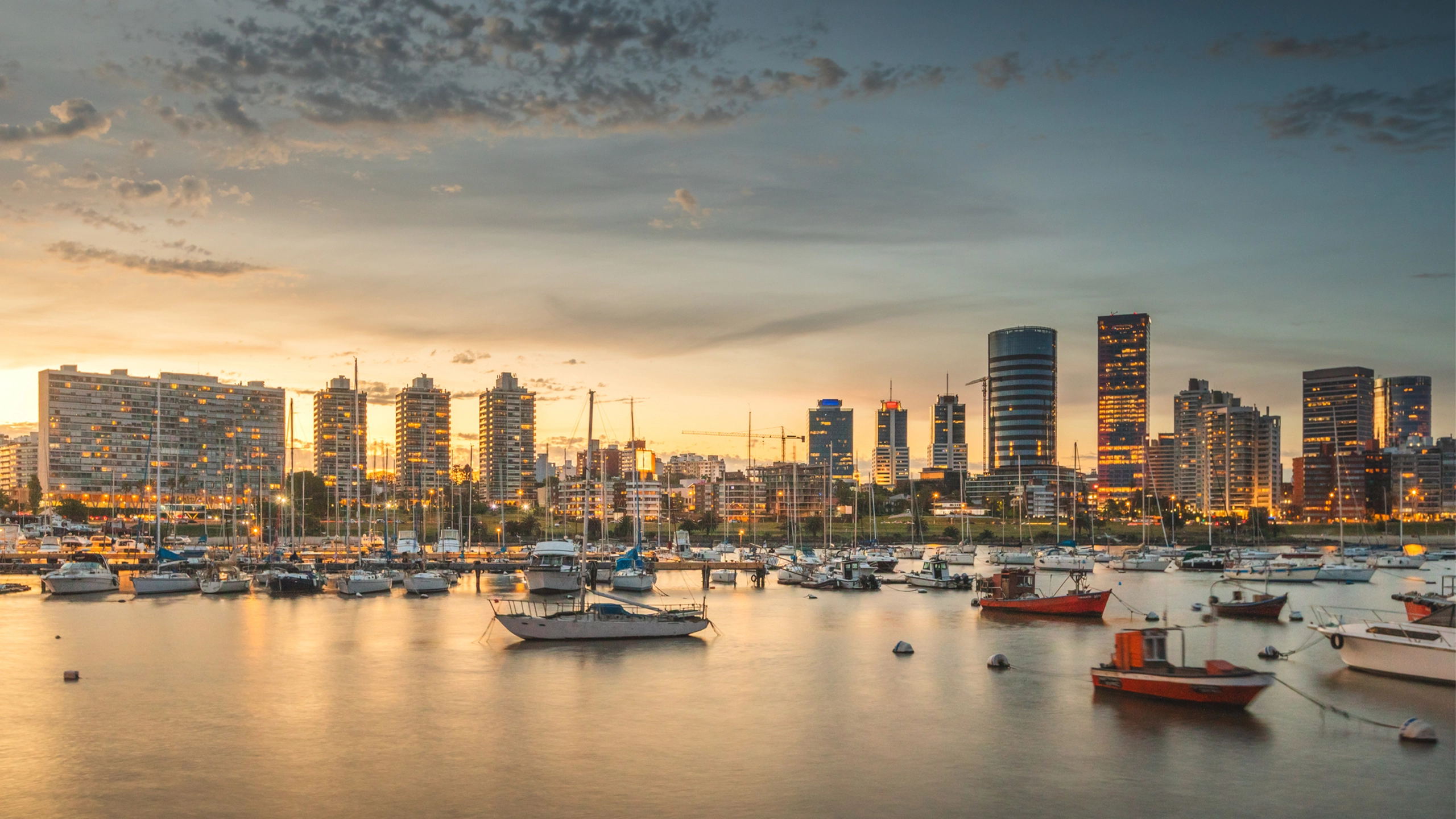 Montevideo skyline at sunset