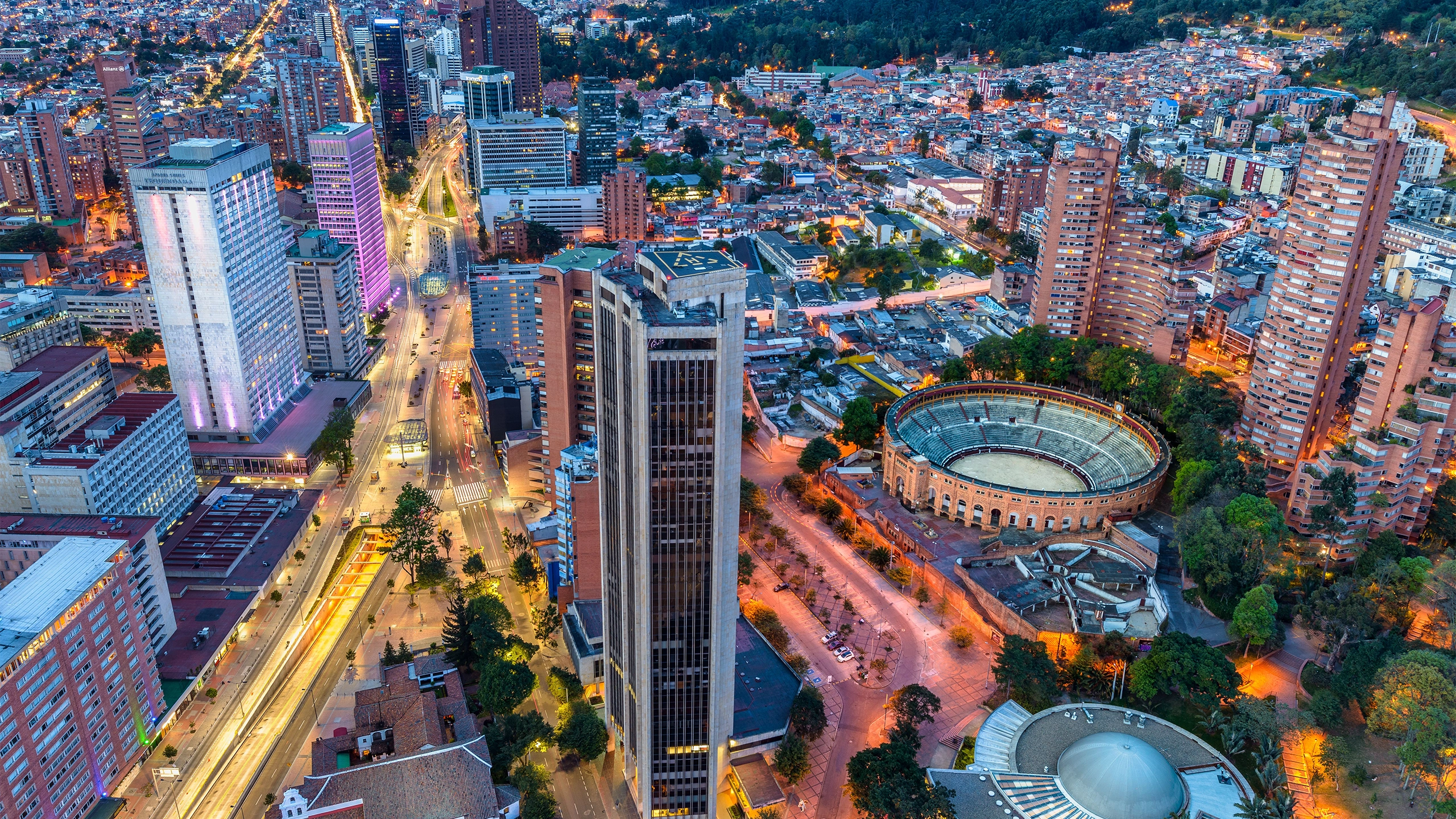 An aerial view of modern Bogota cityscape in Colombia in the afternoon